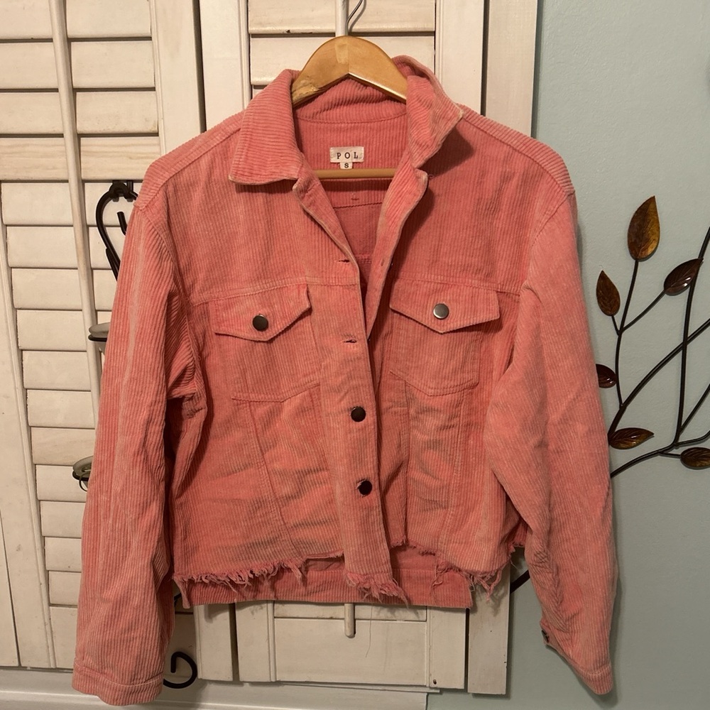 POL Women's Pink Corduroy Jean Jacket